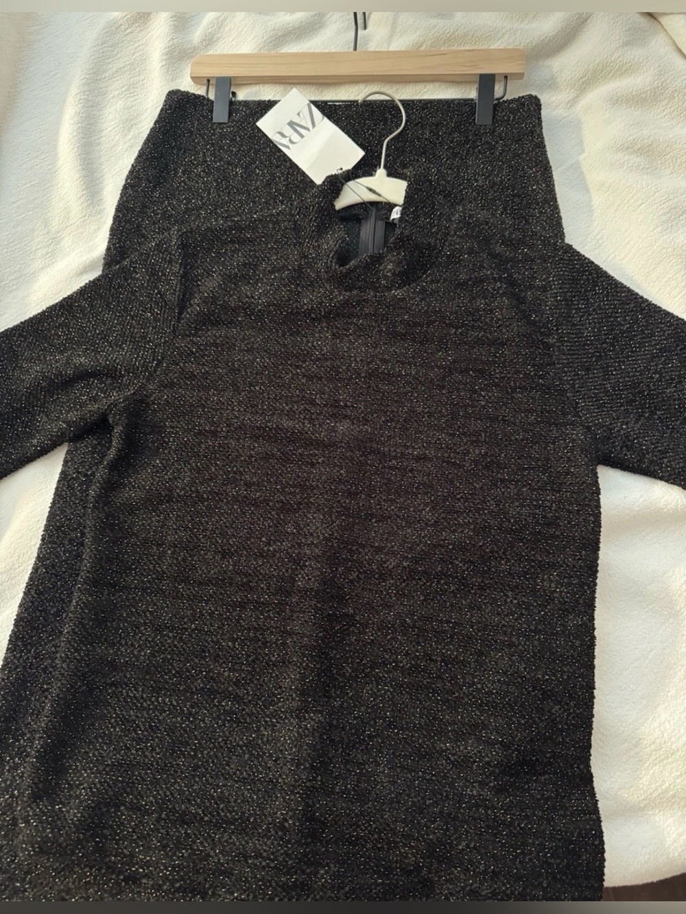 Zara Shiny Bouclé Jacquard Set in black with metallic thread Size L Two Pieces